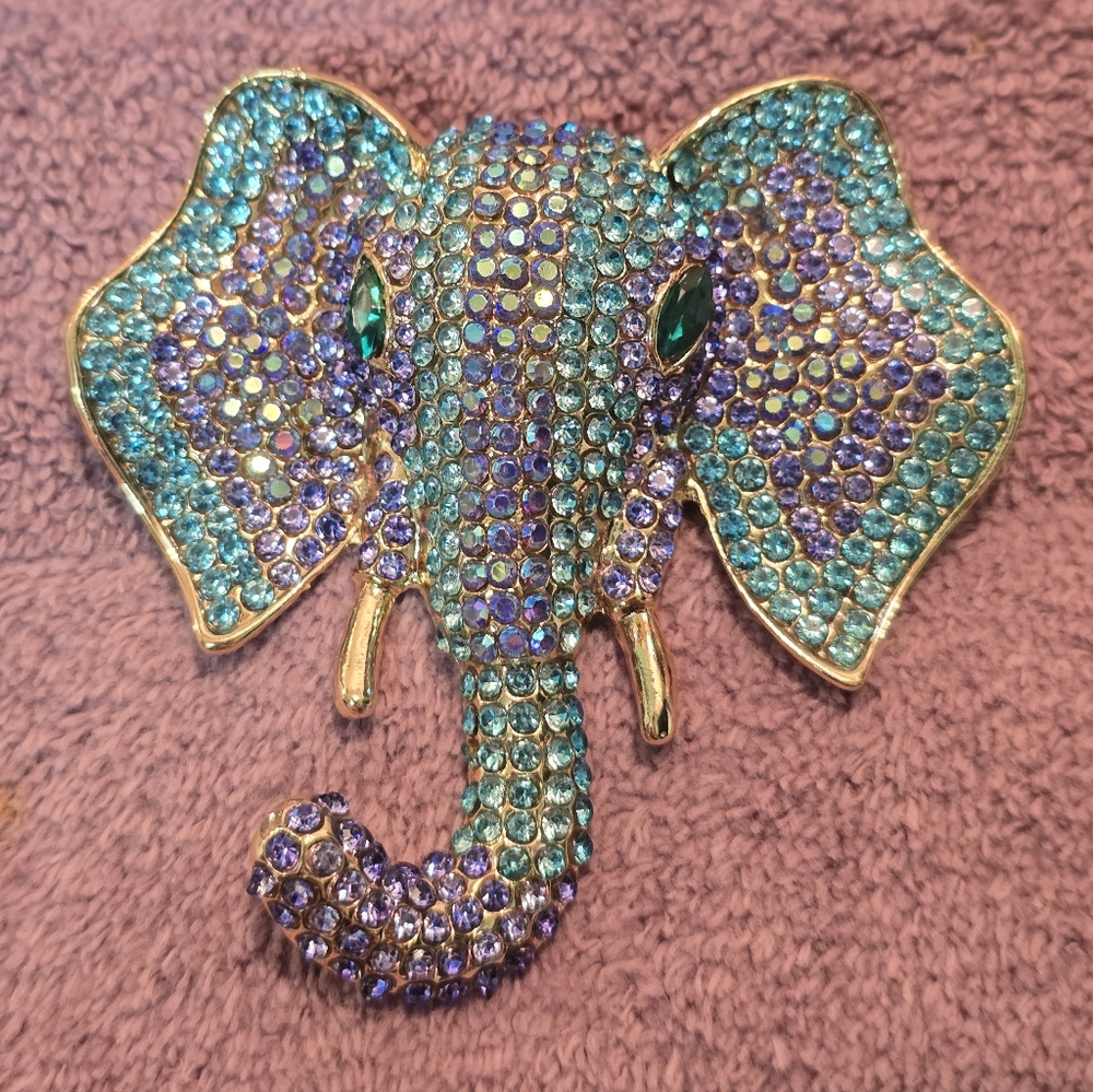 ๐๏ธ๐ TURQUOISE & LILAC RHINESTONE ENCRUSTED ELEPHANT HEAD BROOCH PIN๐ - Picture 8 of 10